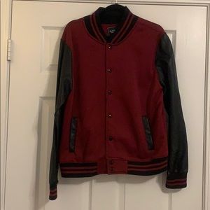 Maroon and leather jacket